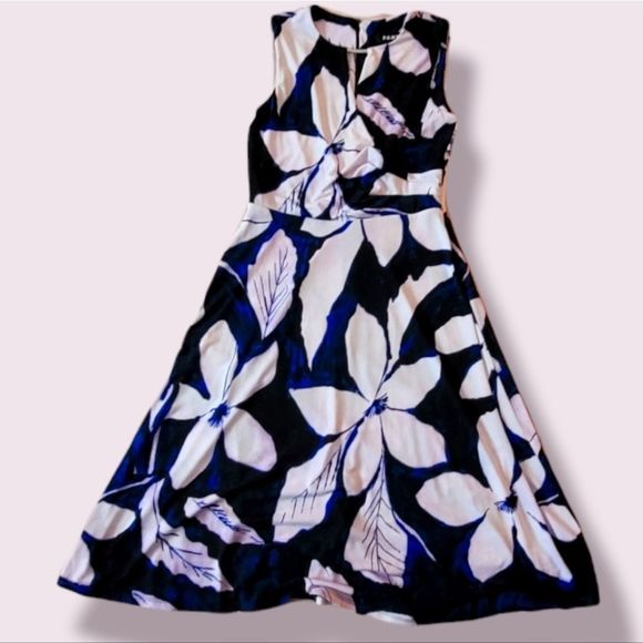 DKNY floral front wrap dress with silver collar size 2 blue/lilac white - Picture 1 of 3